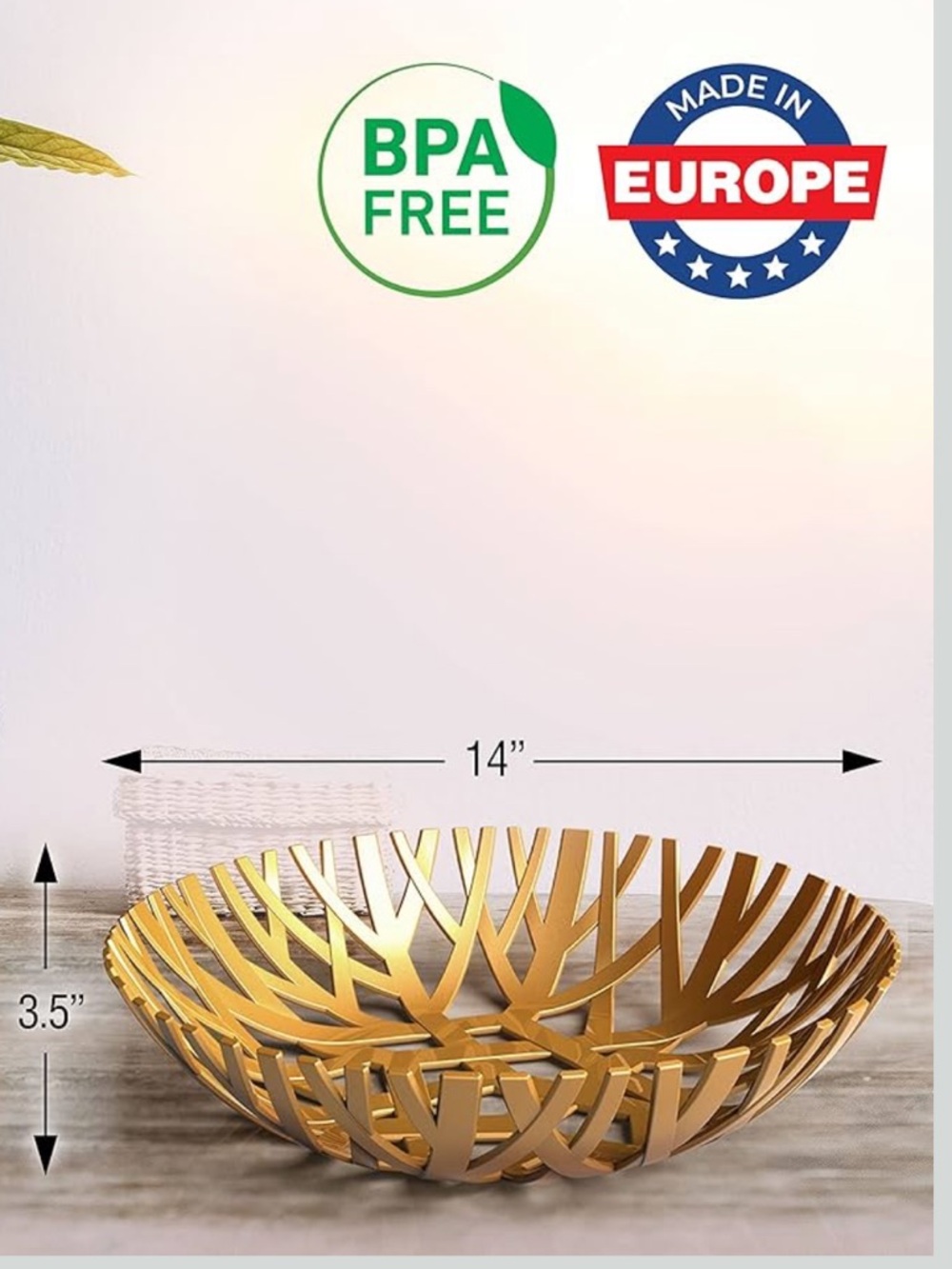 NWT Mueller GoldFruit Basket Bowl Vegetable Holder  Designer  14"x 3"